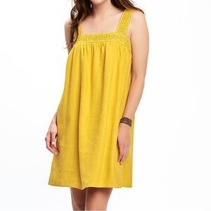 3 for $20 OLD NAVY Swing SunDress Linen Blend Crochet Straps and Chest Mustard M